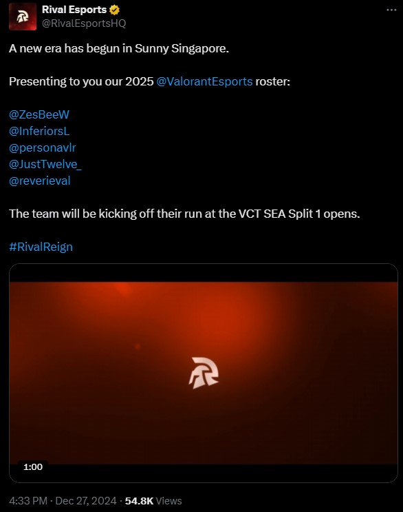ZesBeeW Resmi Gabung Rival Esports untuk VCT SEA 2025